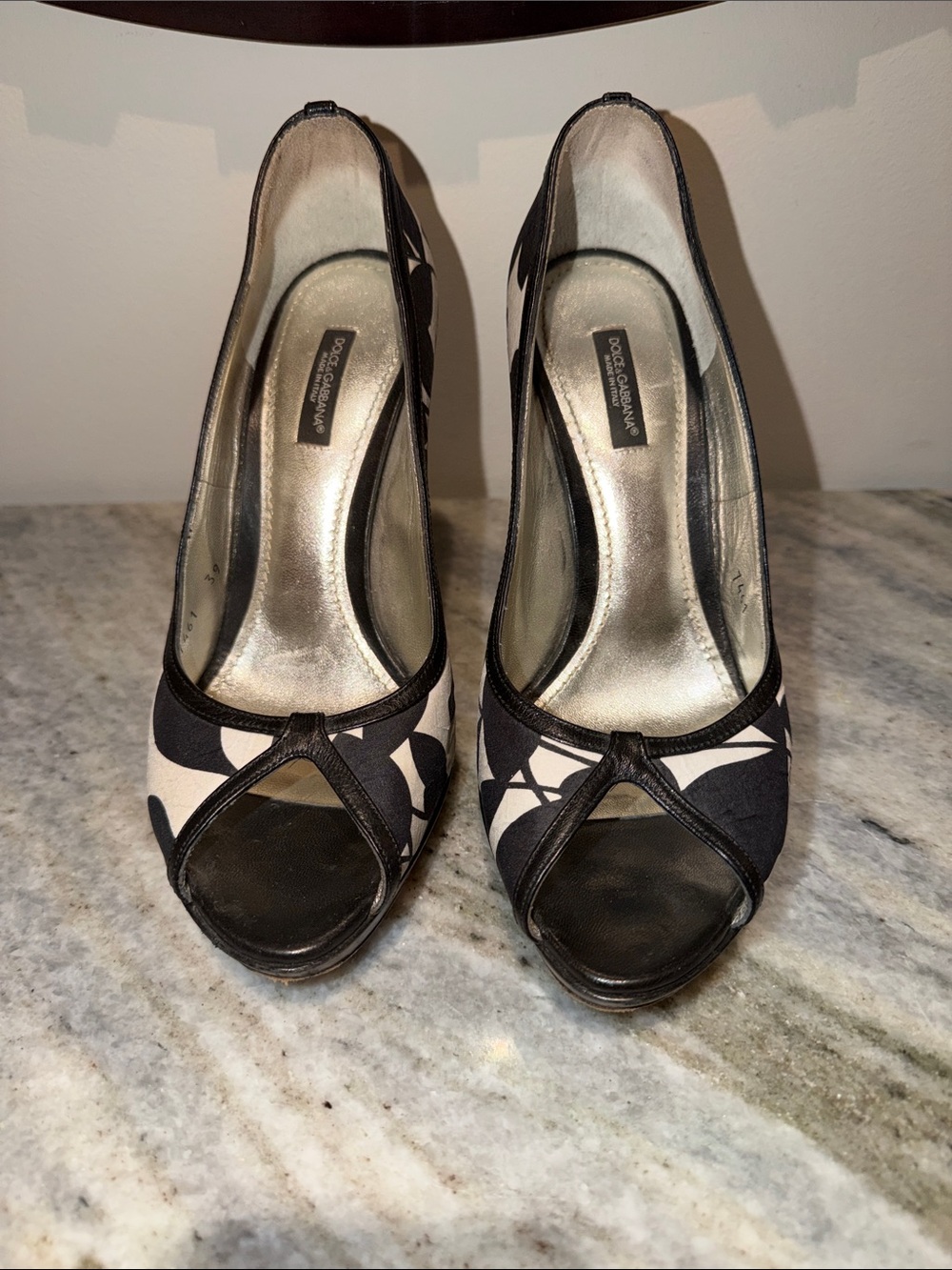 Dolce & Gabbana Black and White Open-Toe Pumps